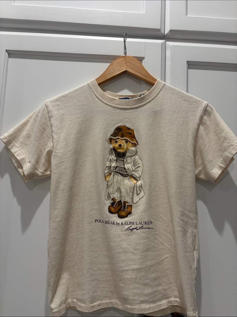 Ralph Lauren Cream Polo Bear Graphic Tee with Brown Accent